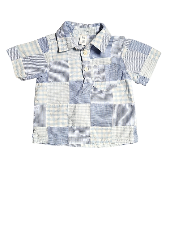GAP Other - GAP Blue & White Patchwork Button-Front Shirt Baby 6-12 Months With Front Pocket